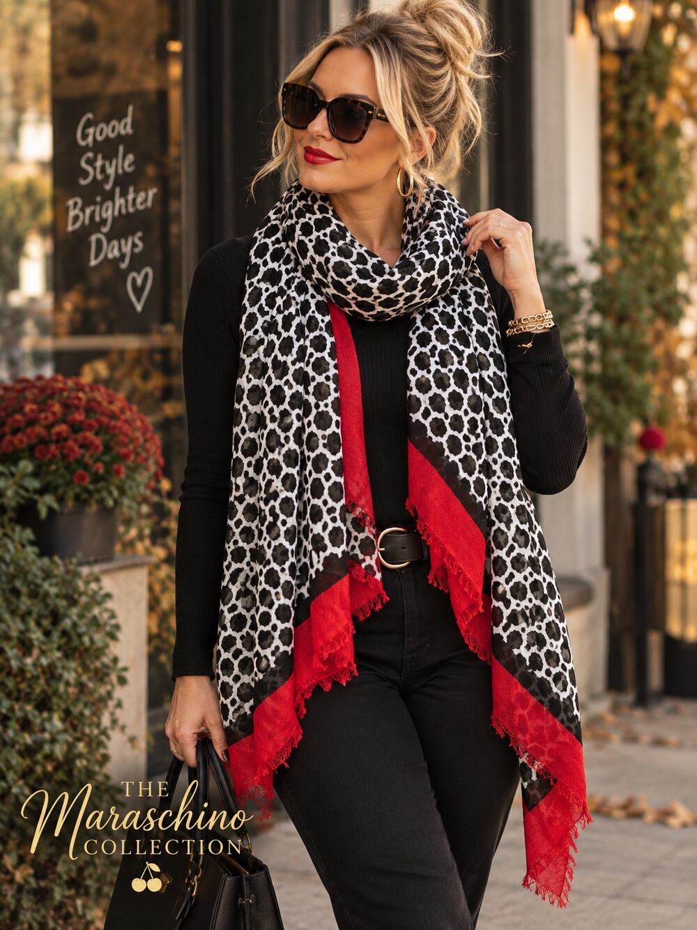 Vera Bradley Animal Print Soft Fringe Scarf Wrap Black White Red NWT 26x68